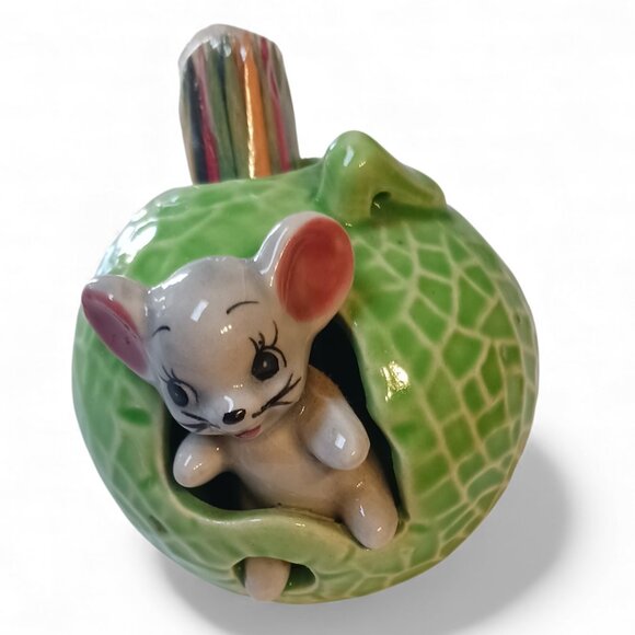 RARE! Vintage MCM Mouse Cabbage Toothpick Holder + Original Japan Tooth Picks - Picture 1 of 10